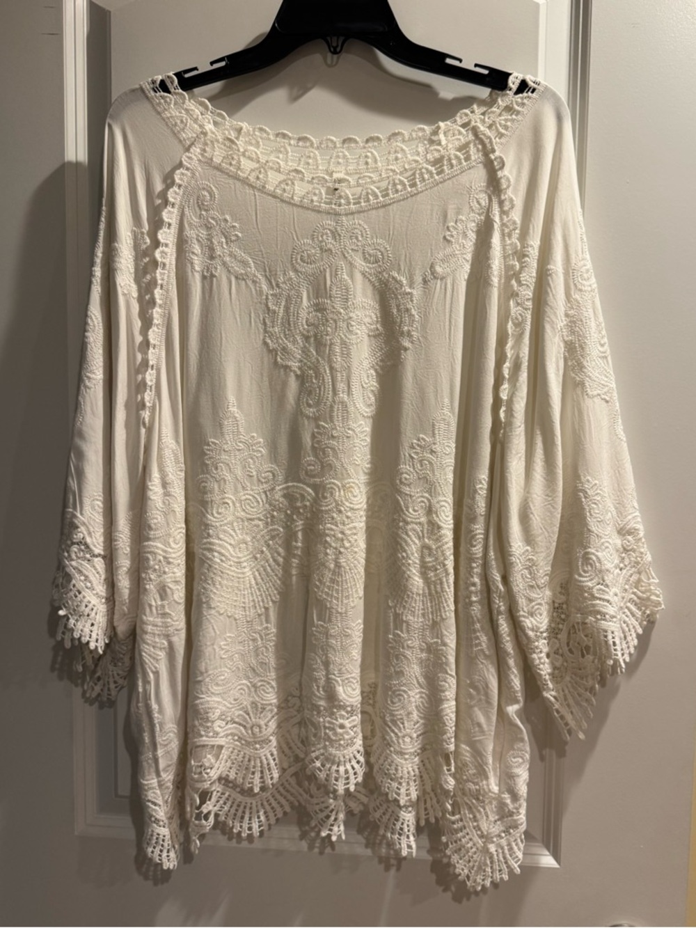 Leo & Nicole Cream Crochet-Embroidered Boho Tunic